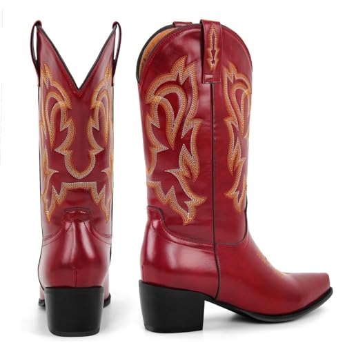 Yolkomo Cowboy Boots for Women Mid Calf Western Embroidered Cowgirl Boots4