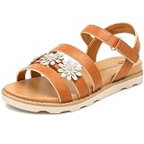 Bigwow Girls Sandals Thick Sole Open Toe Summer Flat Shoes Dress Sandals for Little Big Kid Brown Size 1