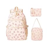 Vexilon 3-Piece Cute Backpack Sets, Pink School Backpack with Crossbody Bag & Purse, Waterproof Aesthetic School Bag for Girls Teens, Lightweight Student Bookbag for College High School