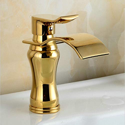 Mitigeur cascade doré en laiton pour un lavabo de salle de bains chic
