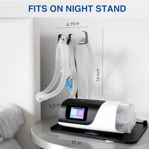 Image of CPAP Hose Holder & Bedside Organizer with T-Style Hook, Luggage ID Tag & Dust Cover - Nightstand CPAP Mask Hanger Stand for Tubing, Mat & Supplies - T-Hook + Luggage Tag