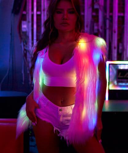 Womens LED Light Faux Fur Jacket Gilets Luminous Rave Stage Show Vest Halloween Xmas Dress Up Fancy dress2