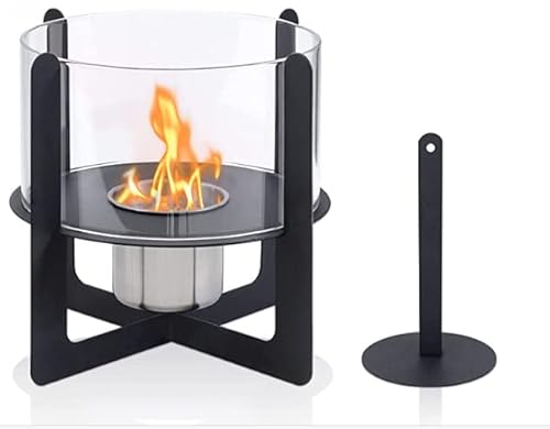 LARS360 Cheminée de table au bioéthanol pour intérieur et extérieur avec couvercle en verre trempé, base en acier inoxydable, feu de table pour salon, balcon, sûr et chaud, sans fumée et sans odeur Cover