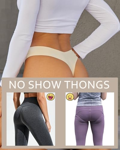 Image of FINETOO Seamless Thongs for Women Sexy No Show Panties Invisible V-waisted Stretch Lingerie Underwear 6 Pack