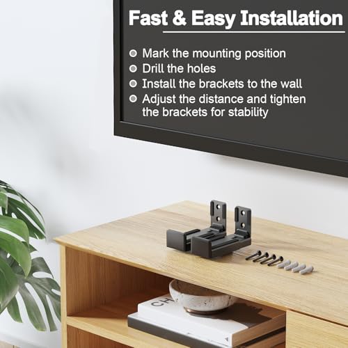 PUTORSEN Soundbar Wandhalterung, Universal Dual Soundbar-Wandhalter bis max. 15 kg, Tiefenverstellung 90-154mm Center Lautsprecher Halterung, Schwarz