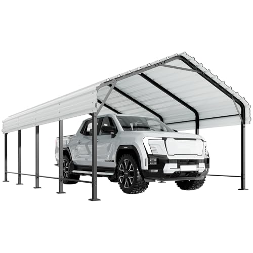 Image of Shintenchi 12x20 FT Metal Carport, Oversized Carport Garage with Enhanced Base, Outdoor Galvanized Car Shelter, Heavy Duty Carports Canopy, for Car, Boats and Tractors, White