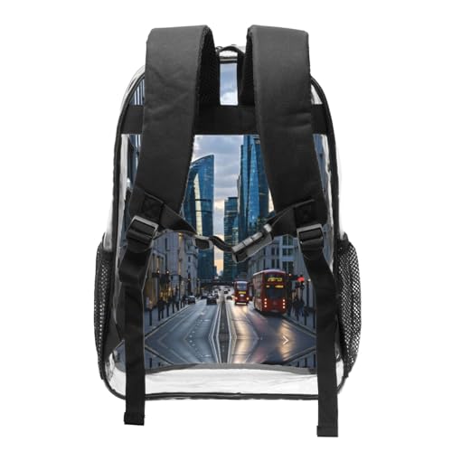 London Print Work Travel Stadium Events Transparent Backpack PVC Clear Bag Large Side Pockets2