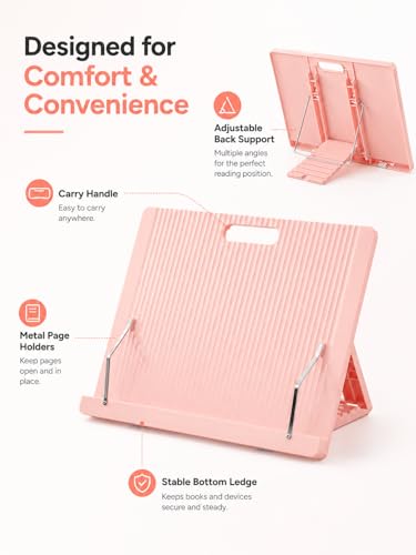Wigmoa Cookbook Stand for Kitchen Counter, Lightweight Foldable Recipe Book Holder, Adjustable Reading Stand for Tablet, Magazine Holder,Book Stand Book Display Stand Hands Free Pink BO-K (Pink) - image 7