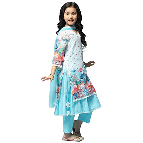 Image of BIBA Girl Cotton Blend Layered Printed Suit Set