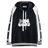 Harajuku Fashion Cute Rabbit Kawaii Hoody Casual Loose Long Sleeve Tracksuit, White Cartoon Cat, One Size