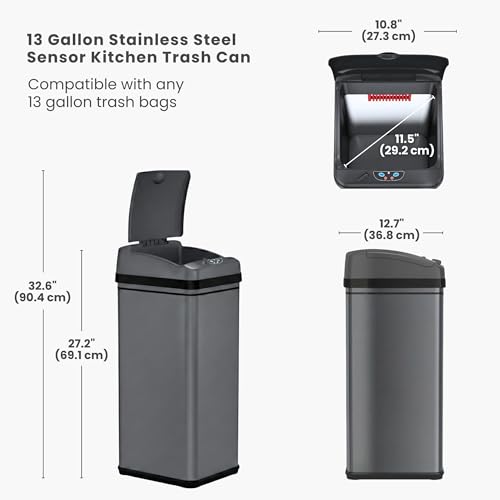 Image of iTouchless 13 Gal Sensor Kitchen Trash Can with Lid | Pet Lock Odor Filter