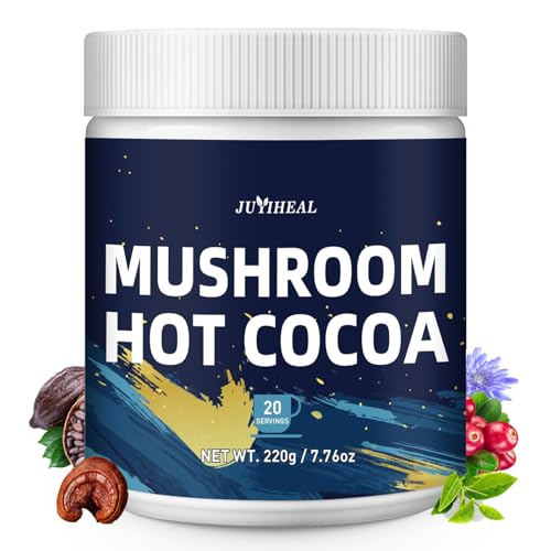 JUYIHEAL Mushroom Hot Cocoa with Melatonin, Reishi, Glycine, Cacao, L-Theanine,