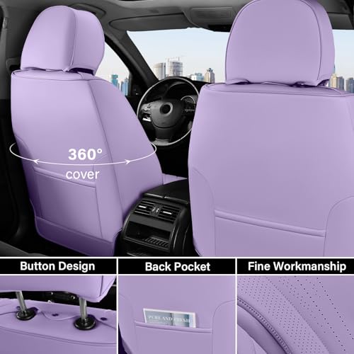 Image of Coverado Seat Covers Full Set, Waterproof Car Seat Covers, Leather Seat Cover for Cars, Front and Back Car Seat Protector, Universal Car Seat Cushions Automotive Accessories Fit for Most Cars, Purple