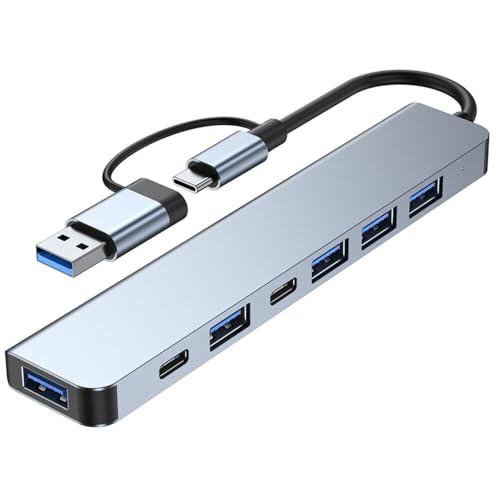 Image of USB Hub 8 in 1, USB A /C to USB 3.0 USB 2.0, 8 Ports Portable USB Splitter, USB Docking Station Extender USB3.0 Audio Compatible with Laptop,PC, Phones