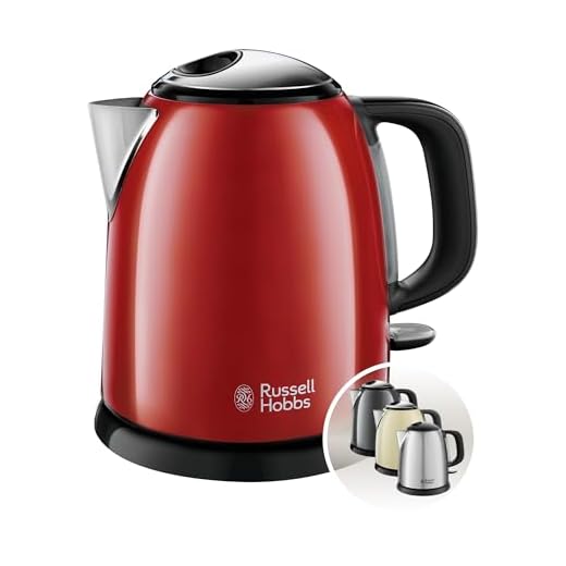 Russell Hobbs Hervidor de Agua Eléctrico Colours Plus - 1 litro, Hervidor Pequeño, 2400 W, Filtro Extraíble, Zona de Ebullición Rápida, Base de 360°, Indicador Nivel de Agua, Inox., Rojo - 24992-70