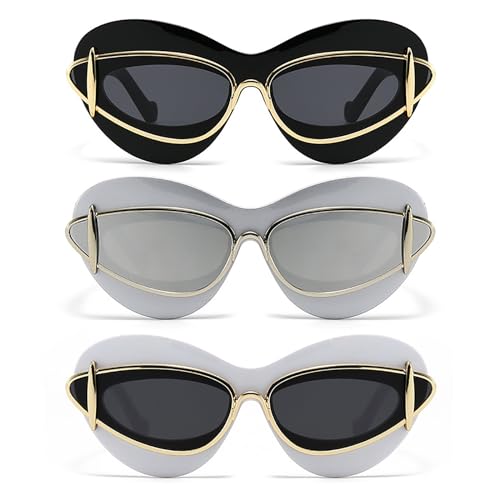 laureles 3Pack Mix Cat Eye Y2K Sunglasses for Women Vintage Lips Sun Glasses Men Gradient Black Shades UV4002