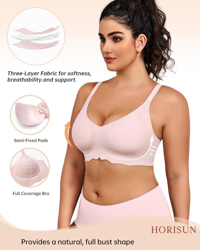 Image of HORISUN Wireless T Shirt Bra Seamless Push Up Bralette Full Coverage V Neck Comfortable Bras for Women