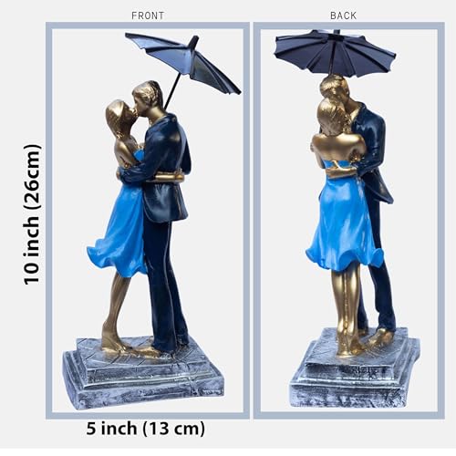 Elegant Couple Figurine with Umbrella – Romantic Poly-Resin Sculpture for Home Décor, Anniversary, and Valentine’s Day Gift – Intricately Designed Love Statue (Blue) — photo — 5 of 9