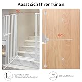 Katzengitter Tür, Schutztor Ausziehbar Haustiere Katzentiertor 150cm Haustiergitter Extra Hoch mit Doppelverriegelung Katzentür&3.5cm Stababstand Ohne Bohren für Haustier Kleinen (weiß)