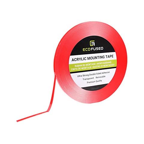 Eco-Fused Acrylic Mounting Tape - 1/4" x 12.6 Yards - Ultra Strong Double-Sided Adhesion - Transparent - Removable - All Types of Surfaces - Weatherproof - for Indoor and Outdoor Cover