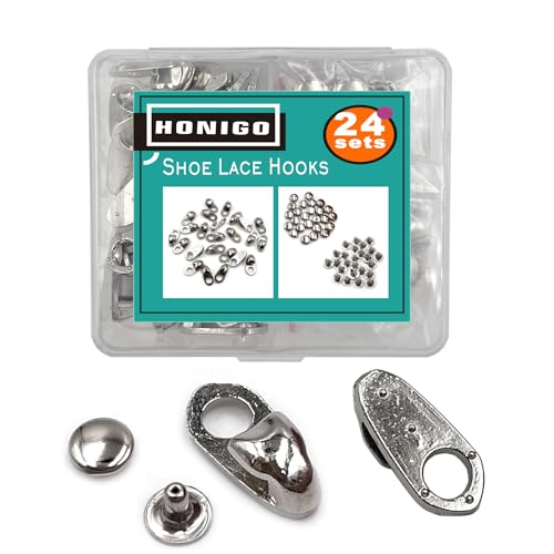 Honigo 24 Sets Shoe Lace Hooks Silver Alloy Shoelace Buckles Boot Hooks with Rivets for Repair/Camp/Hike/Climb Accessories