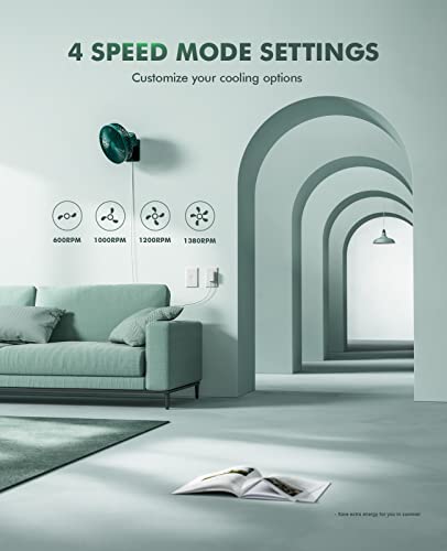 LEMOISTAR 10 Inch Wall Mounted Fan with Remote Control, 90°Oscillating, High Velocity 4 Speeds, Timer, Adjustable Tilt, 70Inch Cord, Ultra Quiet,for Bedroom Garage RV Office Home-Green - Thumbnail 5