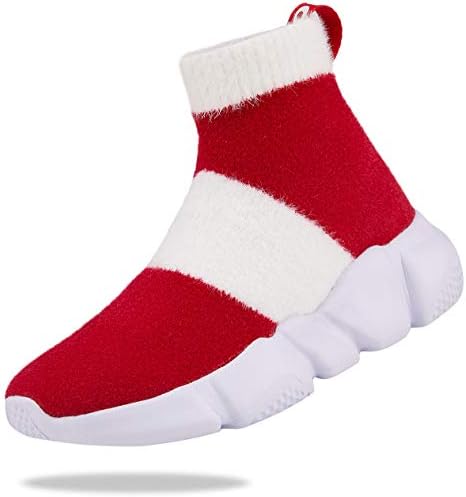 Santiro Kids Sock Sneakers Boys Girls Slip On Shoes Lightweight Breathable Knit Athletic Tennis Shoes High Tops Walking Shoes Red 11.5 M US