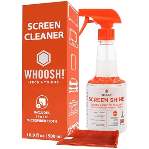 WHOOSH! Large Screen Cleaner Spray and Wipe - 16.9 fl oz + 1 Microfiber Cloth Wipe - for TV, Car, Computer, Laptop, MacBook, iPad, Phone, Camera, Touch Screen - Industrial Size Electronic Cleaner Kit Cover