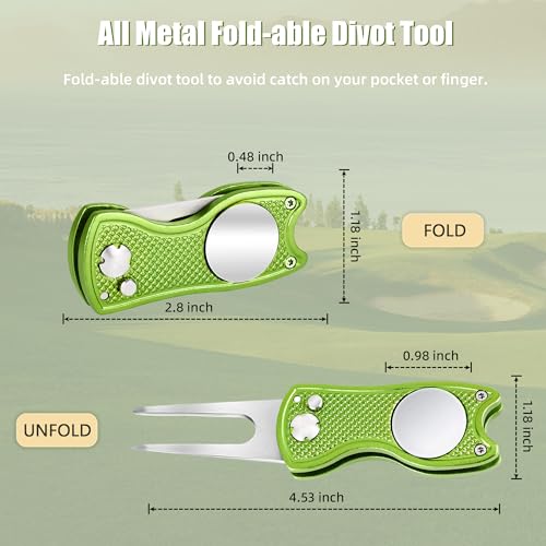 Mile High Life Golf Divot Repair Tool, All Metal Foldable Divot Tool with Pop-up Button & Magnetic Ball Marker, 2-6 Pack - Image 3