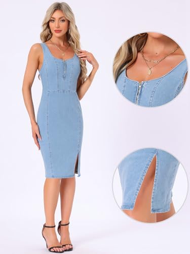 Image of Allegra K Jeans Dresses for Women's Strap Bodycon Denim Dress