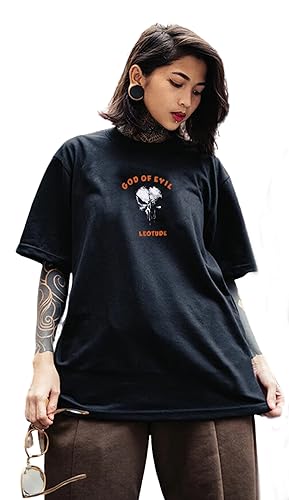 Image of LEOTUDE Oversized Cottonblend Half Sleeve Back Printed Drop Shoulder Men T-Shirt (Color Black)