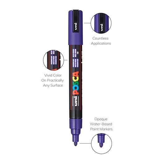 posca Markers Set, 8 Medium Paint Markers 5M – Dark Tones – White, Ochre, Ruby Red, Cacao Brown, Raspberry, Deep Grey, English Green, Prussian Blue image 4