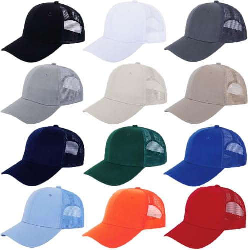 Image of ZH 12 Pack Mesh Trucker Hats, Bulk Baseball Caps for Men and Women, Trucker Cap Wholesale