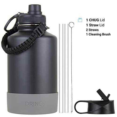 Image of Drinco Stainless Steel Water Bottle Spout Lid Vacuum Insulated Double Wall Water Bottle Wide Mouth Leak Proof Keep Cold Sport Camping Hiking (64oz Black)