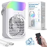 Homesprit Portable Air Conditioner, Evaporative Air Cooler with 1-6H Timer, Remote, Colorful Light, 1500ML Water Tank, 2 Mists, 3-Speed Mini Air Conditioner for Bedroom Office Outdoors(White)
