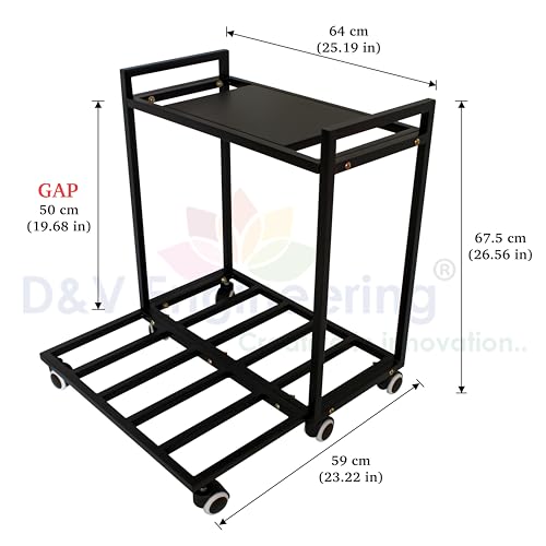 Image of D&V Engineering Metal 2-Tier UPS Stand for Battery and Inverter | Double Battery Stand with Rolling Caster Wheels | Max Weight 200 KG | Perfect for Home & Office Use