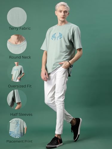 Image of Rigo Back Printed Half Sleeves Round Neck Oversized T-Shirt for Men | Drop Shoulder T-Shirt for Men | Loose Baggy Fit T-Shirt for Men