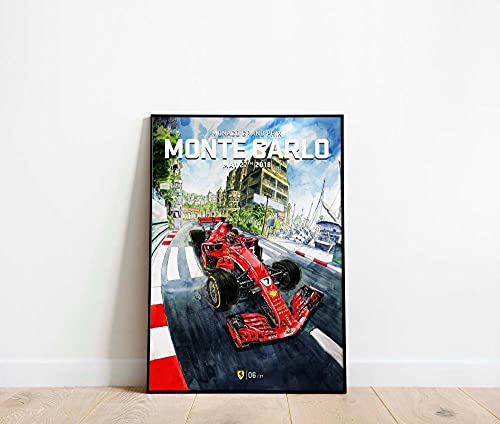 VVSUN F1 Monaco Grand Prix Monte Carlo 27 de Mayo de 2018 Póster de Ferrari 50X70cm 20x28 Pulgadas Sin Marco Cover