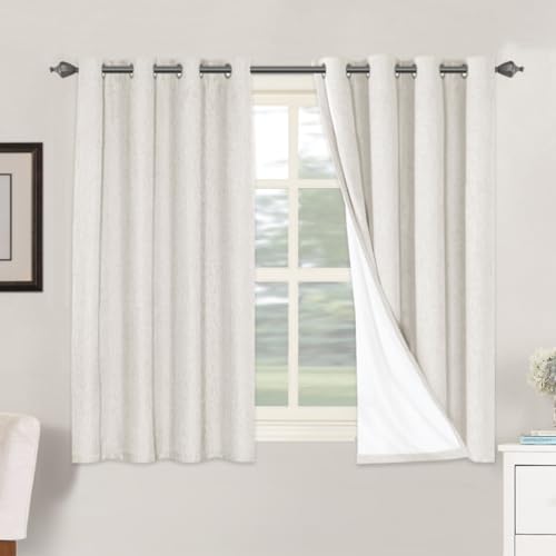 Image of H.VERSAILTEX Primitive Linen Curtains 100% Blackout Curtain Drapes Burlap Fabric Curtains with White Thermal Insulated Liner, Grommet Top Drapes Living Room/Bedroom (2 Panels, 52 x 54 Inch, Ivory)