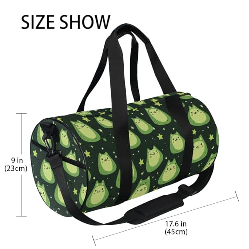 Avocado Cat Sports Duffel Bag Durable Barrel Gym Bag with Full Print Design, Adjustable Shoulder Strap Side Pockets, Ideal for Fitness Training Short Trips and Outdoor Sports4