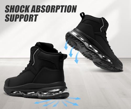 Image of LARNMERN Steel Toe Work Boots Men Waterproof Non Slip Shoes Comfortable Lightweight Side Zipper Industrial Safety 6 Inch Boots 51763 (10 Men, Black)