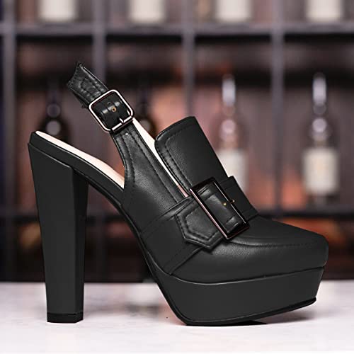 Image of SHODENSE Women Vintage Platform Chunky High Heels Pumps Shoes Round Closed Toe Platform Loafers Ankle Strap Block Heel Slingback Summer Sandals Backless Buckle Loafer Ladies Chic Sexy Party 4-11 M US