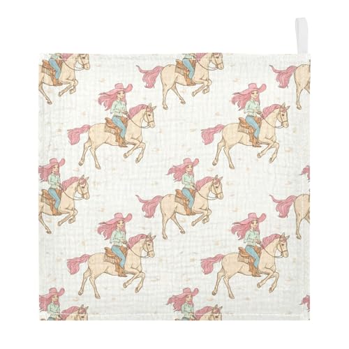 vvfelixl Cute Female Cowboy Baby Burp Cloths Baby Muslin Washcloths for Boys Girls Cotton Babys Face Towel for Newborn Infants Soft and Absorbent 11.8 X 11.8 in, 5 Pack