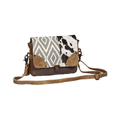Myra Bag Tracery Design Upcycled Canvas & Cowhide Messenger Bag S-13442