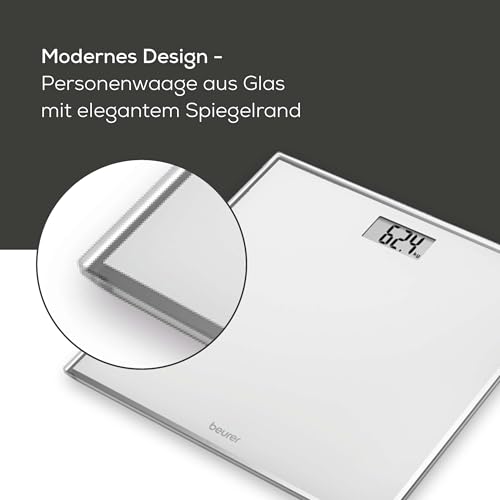 Beurer GS 120 Kompakt Glaswaage mit elegantem Spiegeleffekt in platzsparendem Kompaktformat, 27 x 26 cm, gut lesbare LCD-Anzeige, Ziffernhöhe 22 mm, flache Digitalwaage, Tragkraft bis 150 kg 3