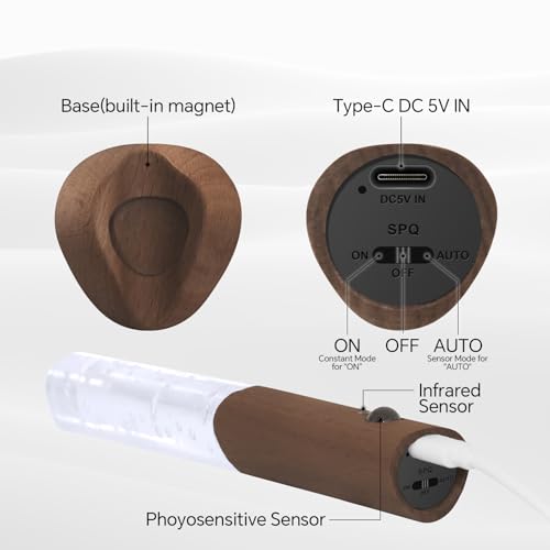 Image of Rechargeable Motion Sensor Wall Sconce, Walnut Wood, 4 Pack | Four magnetic peel-and-stick indoor night lights for coordinated hallways, stairs, bathrooms, bedrooms, and closets