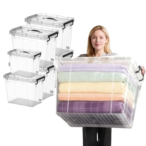 Image of 6 Pack Clear Storage Bins with Lids, 288 QT (4 Pack-60 QT, 1 Pack-28 QT, 1 Pack-20 QT) Stackable Plastic Organizer for Home, Office, Garage, BPA-Free, Heavy-Duty with Secure Latches & Handles