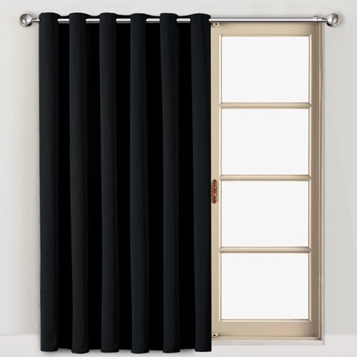 Hafaa Eyelet Blackout Door Curtain 66 x 84 Inch Drop – Ring Top Thermal Insulated Soft Curtains for Living Room single Panel - Black