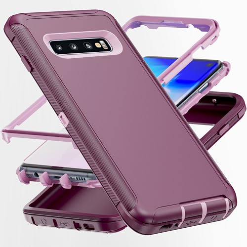 AYMECL for S10 Plus Case [Military Grade] 3 in 1 Heavy Duty Full Body Shockproof Protection Phone Case for Samsung Galaxy S10 Plus 6.4 inch Pink+Wine Red