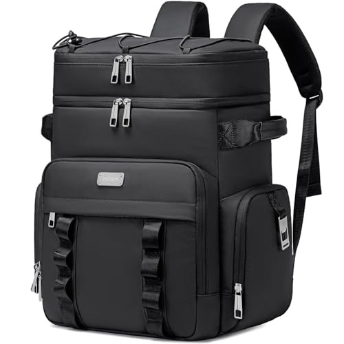 Weitars Insulated Cooler Backpack,Double Deck Waterproof Soft Cooler Bag,Backpack Coolers Leak Proof Lunch Backpack for Men Women for Travel,Camping,Picnic,Beach,Picnic,Outdoor 31L/52 Can (Black)